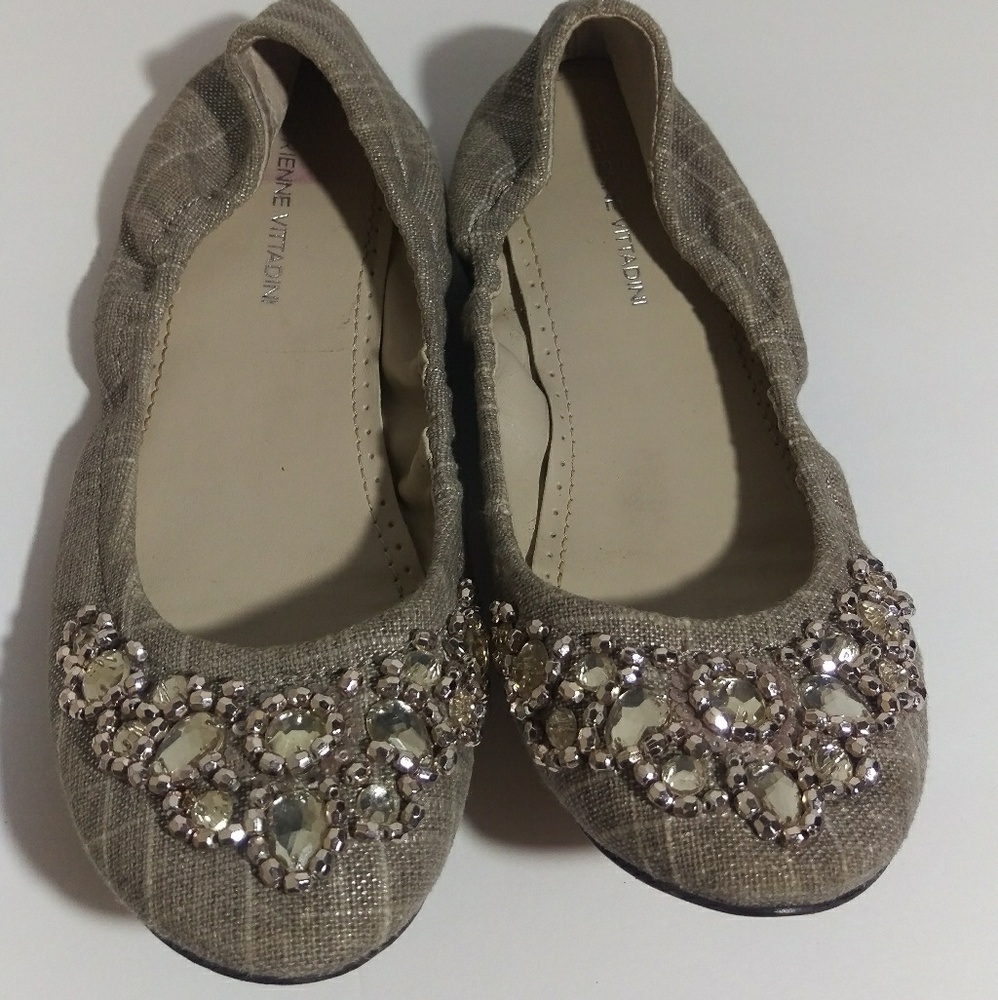 Adrienne Vittadini Taupe Rhinestone Ballerinas